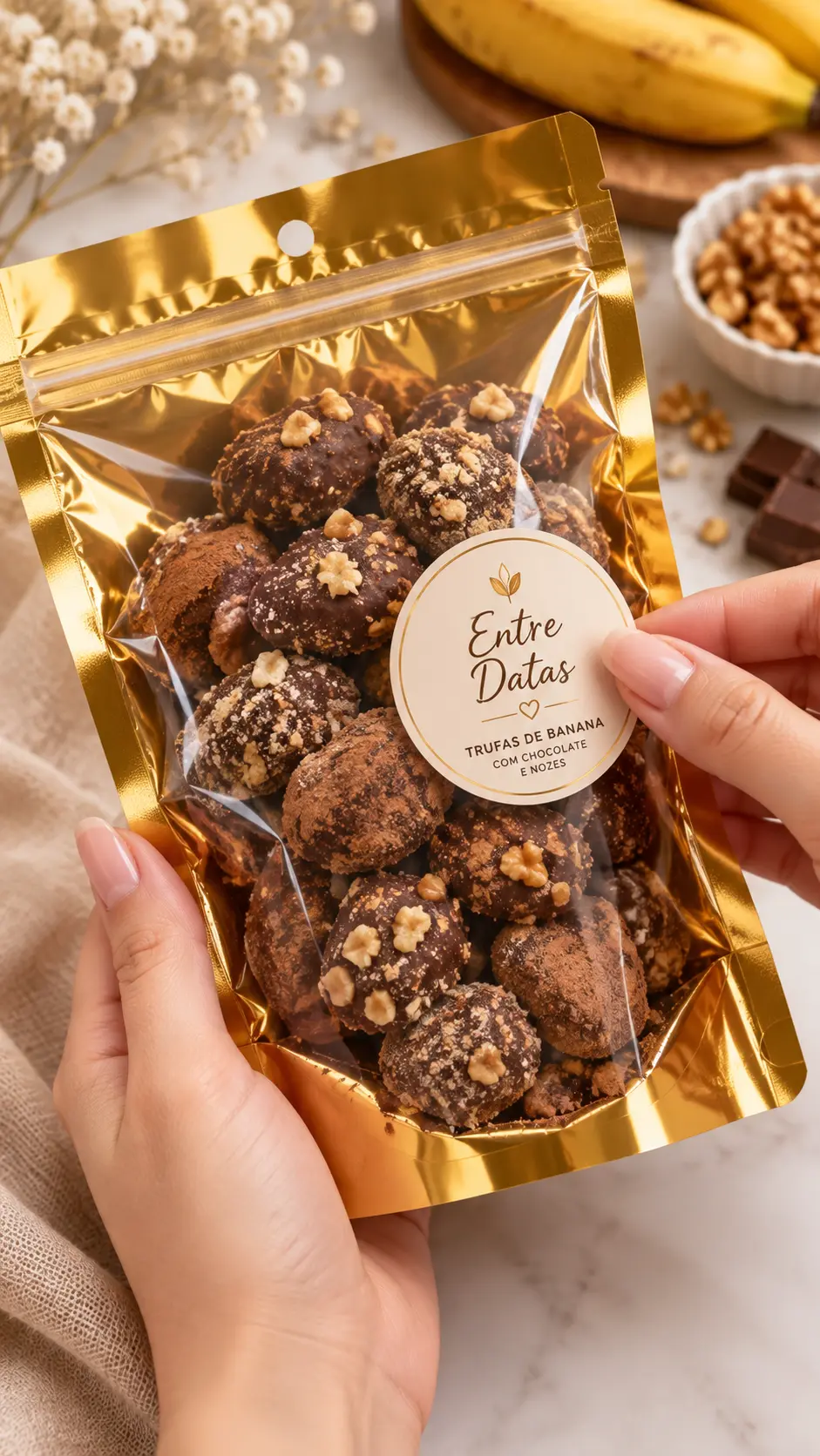 Trufas de banana com chocolate e nozes